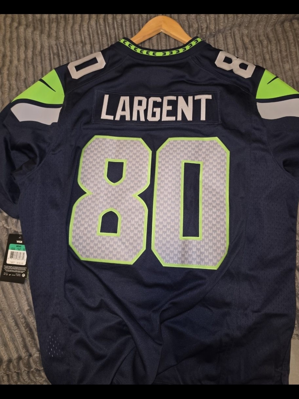NWT Largent NFL Navy and Neon Green Team Football Jersey Top